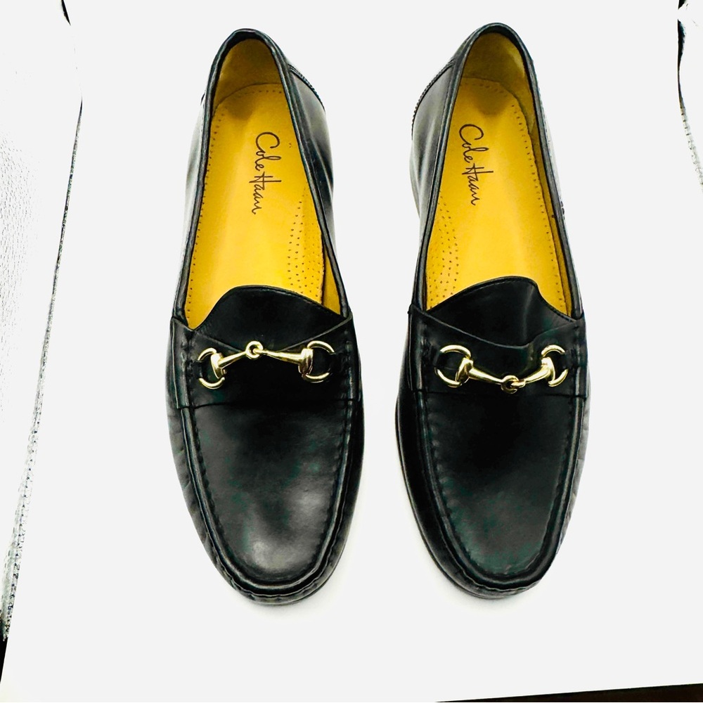 Cole Haan Black Leather Slip-On Loafers with Horsebit Detail men size 9